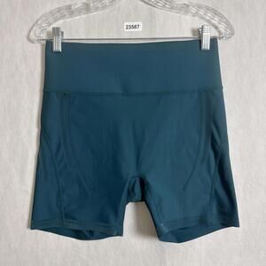 Fanka Women's Large Green Blue High Waisted Body Sculpt 5" Inseam Bike Shorts